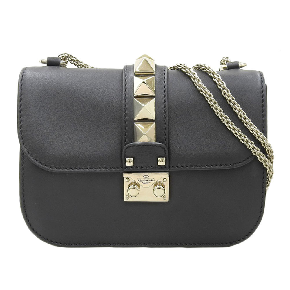 ヴァレンティノ VALENTINO ショルダーバッグ スタッズ レザー ブラック 中古 OB2088