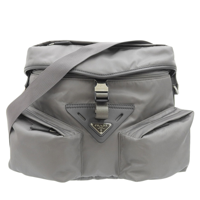 プラダ PRADA Re-Nylon ショルダーバッグ ナイロン/レザー グレー 2VD062 美品 OB2100