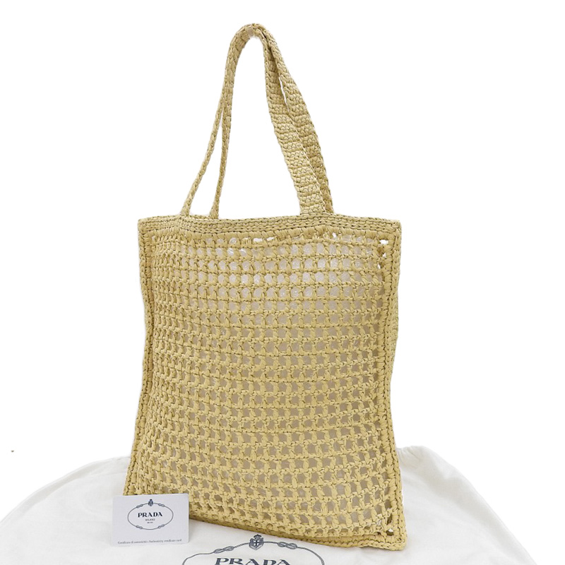 http://プラダ%20PRADA%20クロシェ%20トートバッグ%20レタリングロゴ%20ラフィア%20ナチュラル%201BG393%20中古%20OB2101