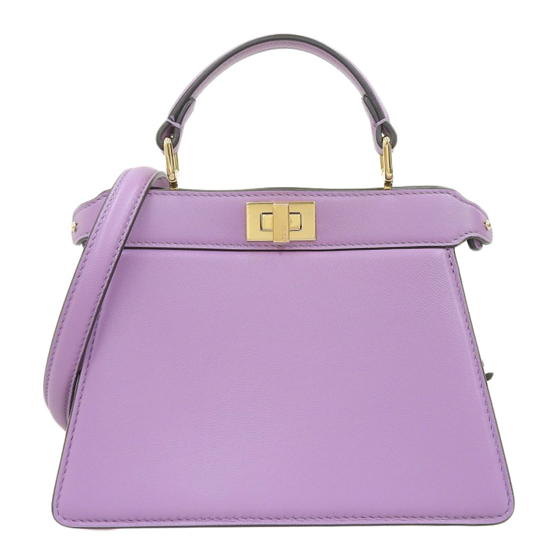 フェンディ FENDI ピーカブー プチ アイシーユー 2WAYバッグ ハンドバッグ ショルダーバッグ レザー パープル 8BN335 美品 OB2124