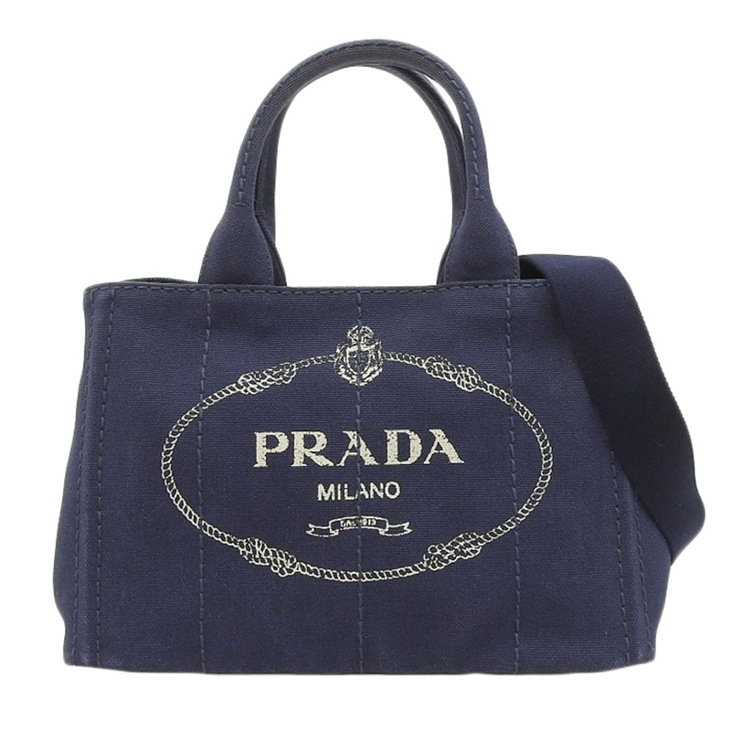 プラダ PRADA カナパ 2WAYバッグ トートバッグ ハンドバッグ ショルダーバッグ キャンバス ネイビー 1BG439 中古 OB2126