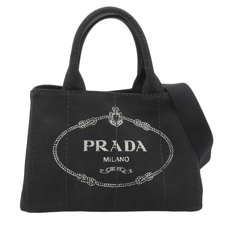 プラダ PRADA カナパ 2WAYバッグ トートバッグ ハンドバッグ ショルダーバッグ キャンバス ブラック 1BG439 中古 OB2129