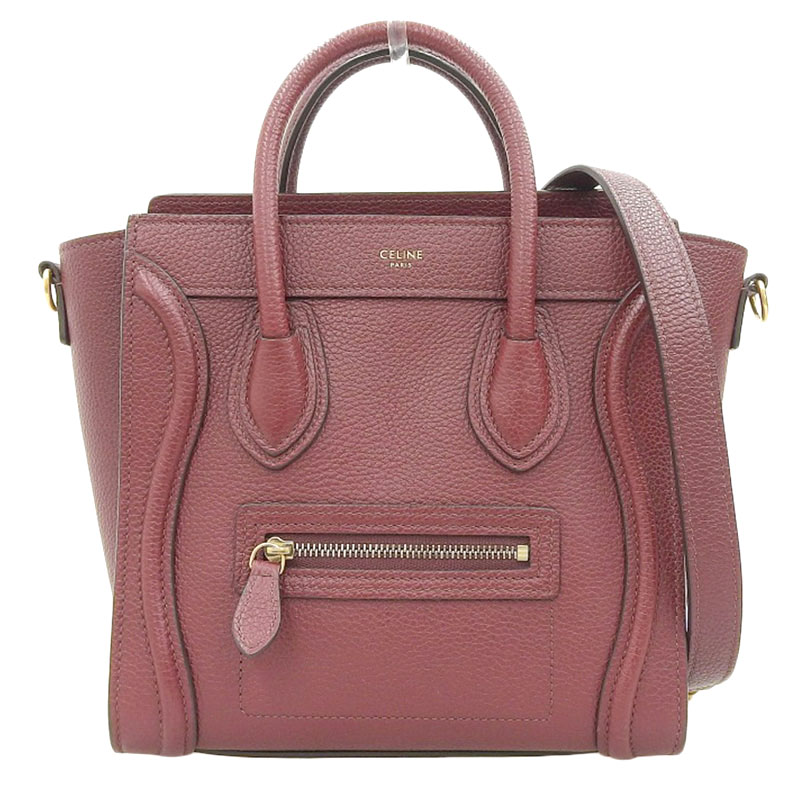 http://セリーヌ%20CELINE%20ラゲージ%20ナノショッパー%202WAYバッグ%20ハンドバッグ%20ショルダーバッグ%20レザー%20ボルドー%20168243%20中古%20OB2131