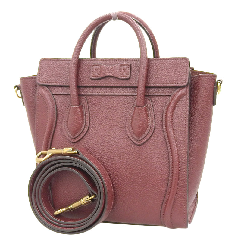http://セリーヌ%20CELINE%20ラゲージ%20ナノショッパー%202WAYバッグ%20ハンドバッグ%20ショルダーバッグ%20レザー%20ボルドー%20168243%20中古%20OB2131