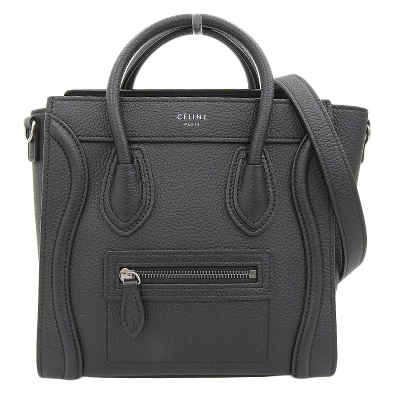 セリーヌ CELINE ラゲージ ナノショッパー 2WAYバッグ ハンドバッグ ショルダーバッグ レザー ブラック 168243 中古 OB2132