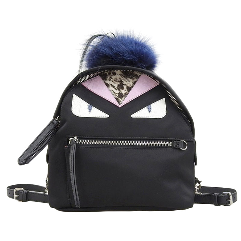 フェンディ FENDI モンスター バックパック リュックサック ナイロン/レザー ブラック 8BZ038 中古 OB2133