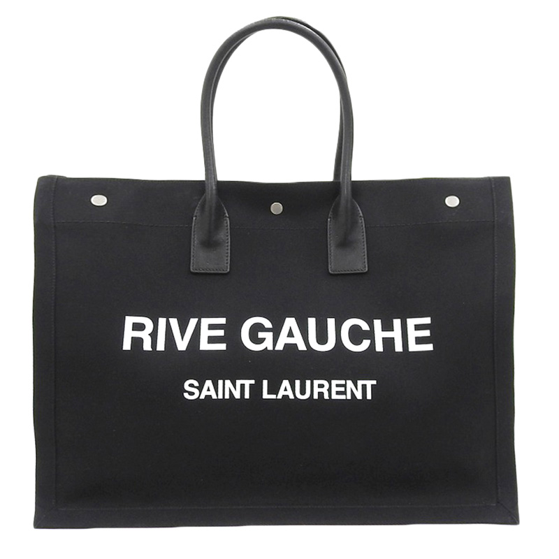 サンローラン SAINT LAURENT リブゴーシュトートバッグ キャンバス/レザー ブラック 509415 中古 OB2139