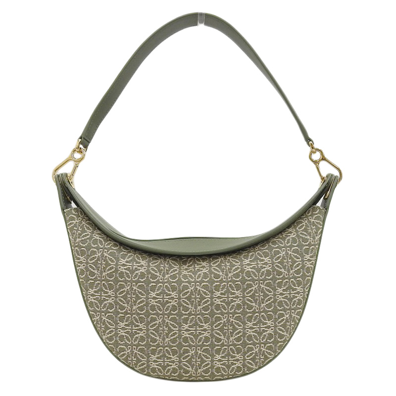 ロエベ LOEWE アナグラム ルナ ショルダーバッグ ワンショルダー キャンバス/レザー グリーン A923PM1X02 中古 OB2141