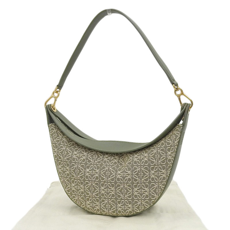 http://ロエベ%20LOEWE%20アナグラム%20ルナ%20ショルダーバッグ%20ワンショルダー%20キャンバス/レザー%20グリーン%20A923PM1X02%20中古%20OB2141