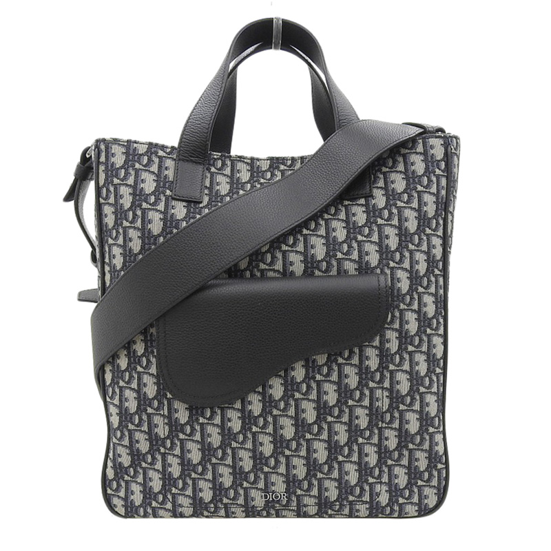 ディオール CHRISTIAN DIOR サドル 2WAYバッグ トートバッグ ショルダーバッグ オブリーク キャンバス/レザー ネイビー 中古 OB2144