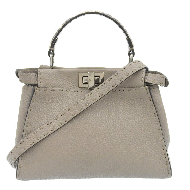 http://フェンディ%20FENDI%20ミニピーカブー%202WAYバッグ%20ショルダーバッグ%20ハンドバッグ%20セレリア/パイソン%20グレージュ%208BN244%20中古%20OB2146