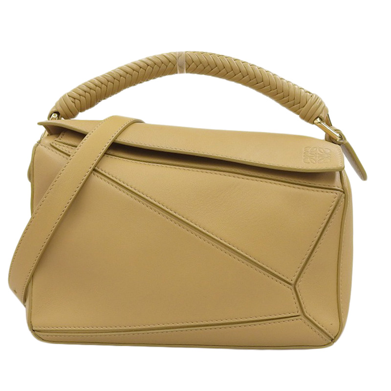ロエベ LOEWE パズル スモール 2WAYバッグ ハンドバッグ ショルダーバッグ レザー ベージュ 中古 OB2152