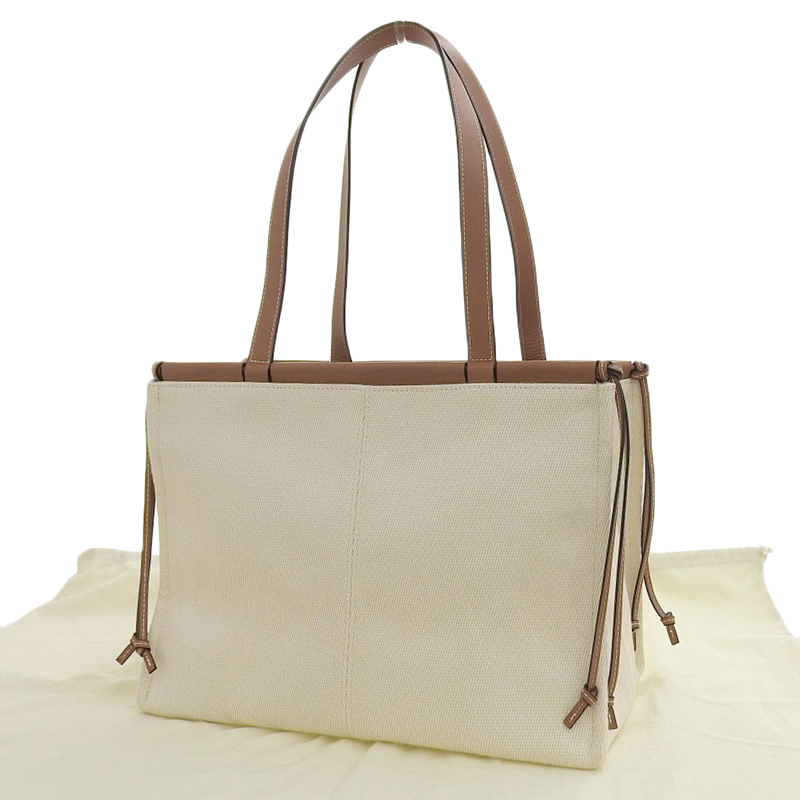 http://ロエベ%20LOEWE%20クッション%20トートバッグ%20キャンバス/レザー%20アイボリー/ブラウン%20中古%20OB2153