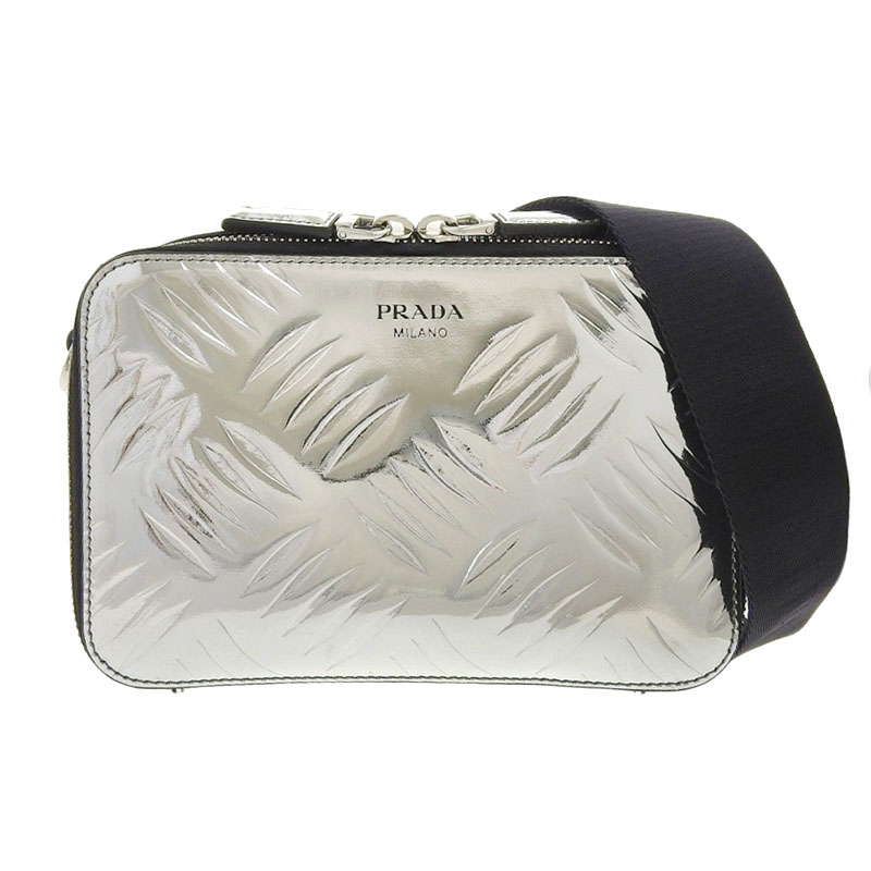 プラダ PRADA ブリック ショルダーバッグ レザー シルバー 2VH070 中古 OB2157