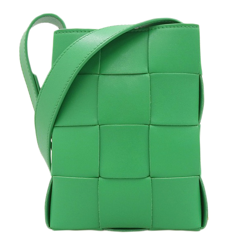 ボッテガヴェネタ BOTTEGA VENETA マキシイントレチャート カセットミニ ショルダーバッグ レザー グリーン 中古 OB2165