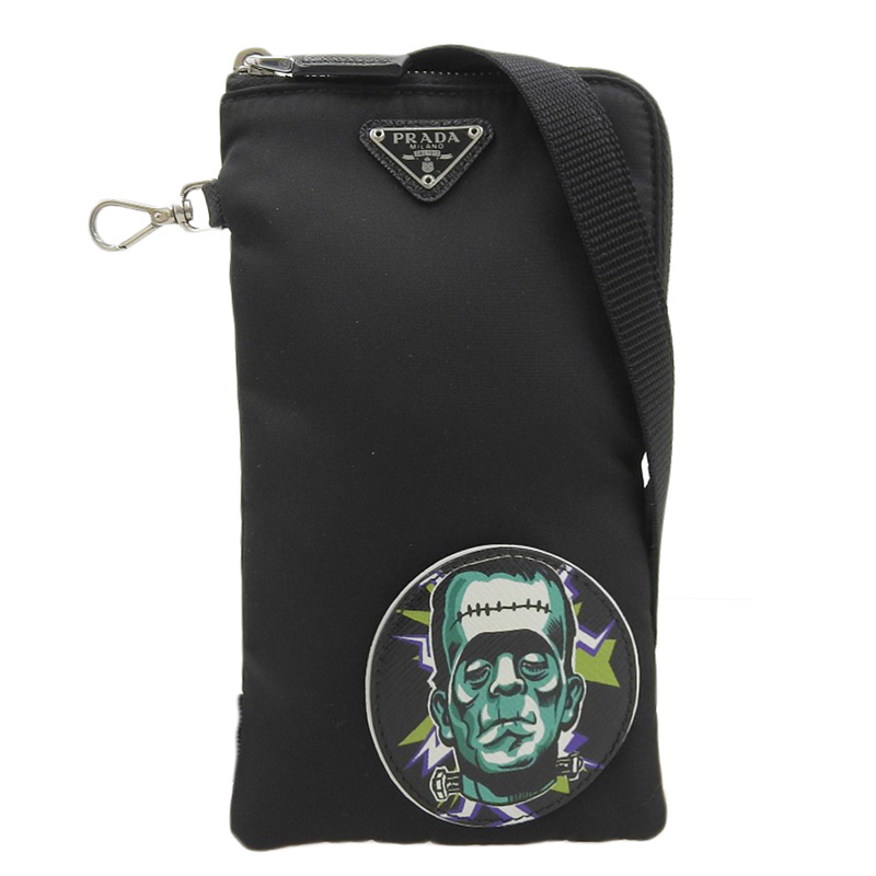 プラダ PRADA ショルダーバッグ ネックポーチ スマホケース ナイロン/レザー ブラック 2ZT058 中古 OB2167