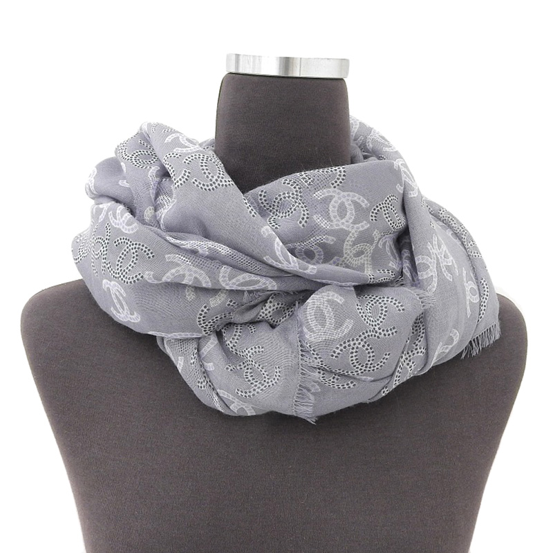 http://シャネル%20CHANEL%20スカーフ%20ショール%20カシミア/シルク%20グレー%20中古%20CH0954