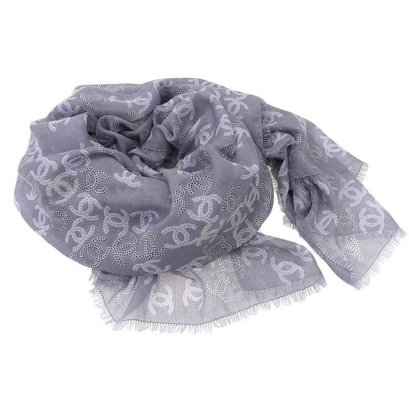 http://シャネル%20CHANEL%20スカーフ%20ショール%20カシミア/シルク%20グレー%20中古%20CH0954