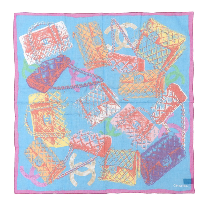 シャネル CHANEL スカーフ コットン ブルー系 中古 CH0955
