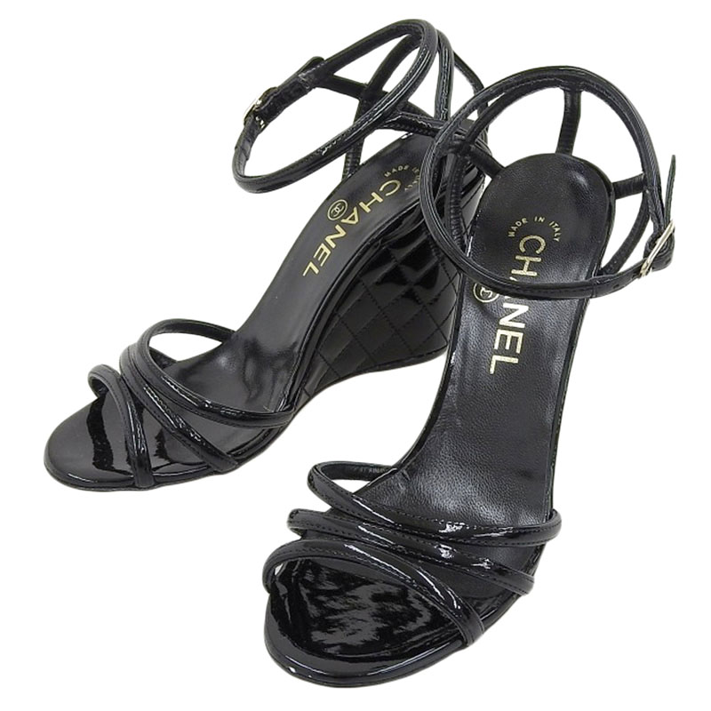 シャネル CHANEL マトラッセ サンダル エナメル ブラック #36C 中古 CH0958