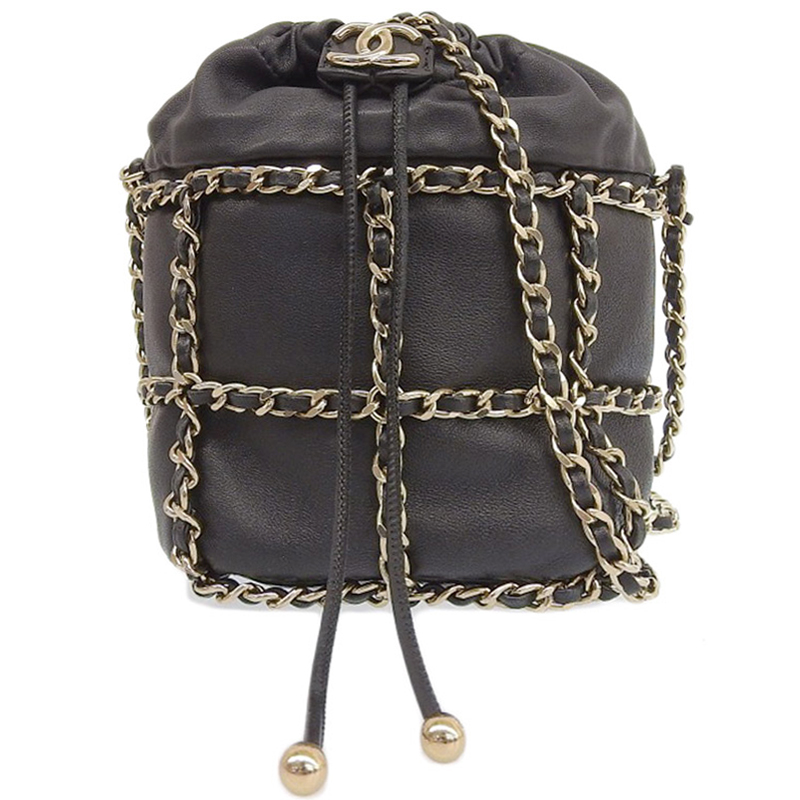 シャネル CHANEL チェーンショルダー バケットバッグ ショルダーバッグ ラムスキン ブラック 中古 CH0970