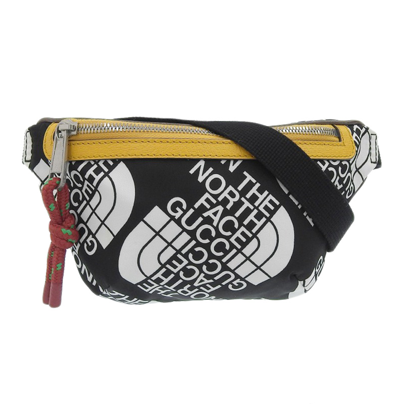 グッチ GUCCI ノースフェイスコラボ ボディバッグ ウエストバッグ ナイロン/レザー ブラック/イエロー 650299 中古 GU0605