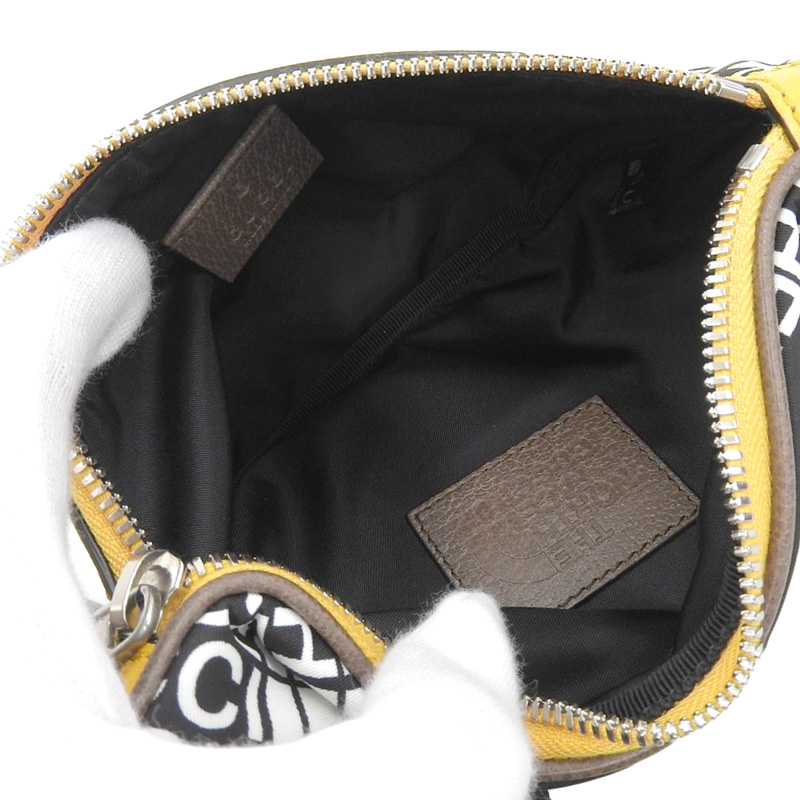 http://グッチ%20GUCCI%20ノースフェイスコラボ%20ボディバッグ%20ウエストバッグ%20ナイロン/レザー%20ブラック/イエロー%20650299%20中古%20GU0605