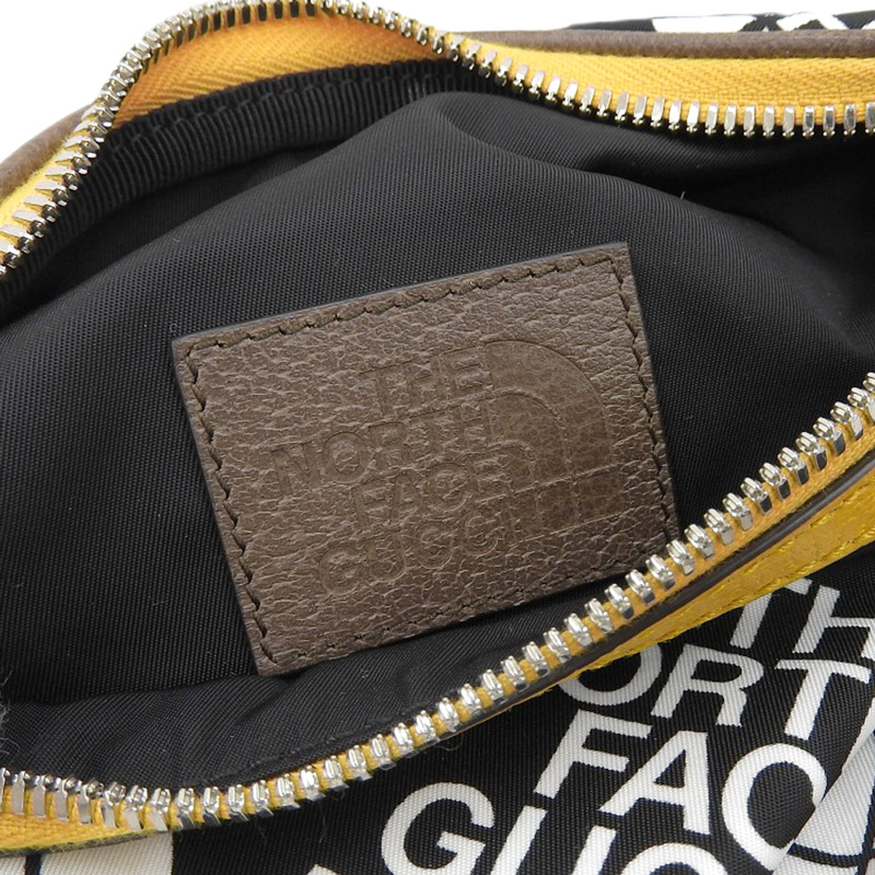http://グッチ%20GUCCI%20ノースフェイスコラボ%20ボディバッグ%20ウエストバッグ%20ナイロン/レザー%20ブラック/イエロー%20650299%20中古%20GU0605