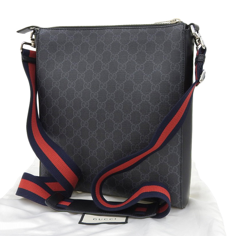 http://グッチ%20GUCCI%20GGスプリーム%20ショルダーバッグ%20斜め掛けショルダー%20PVC/レザー%20ブラック%20474137%20中古%20GU0612