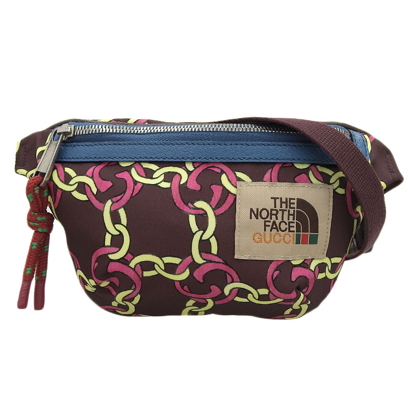 グッチ GUCCI ノースフェイスコラボ ボディバッグ ウエストバッグ ナイロン/レザー ボルドー 650299 中古 GU0619