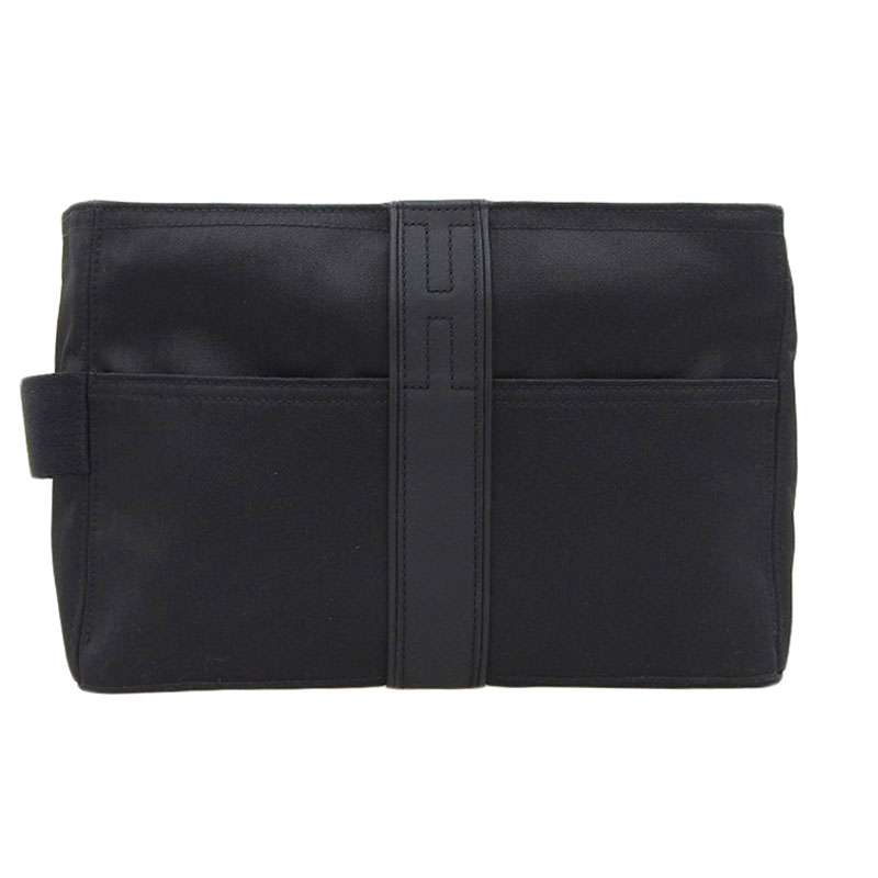 エルメス HERMES アカプルコ セカンドクシェドトワレGM クラッチバッグ トワルシェブロン/レザー ブラック 中古 HE0970