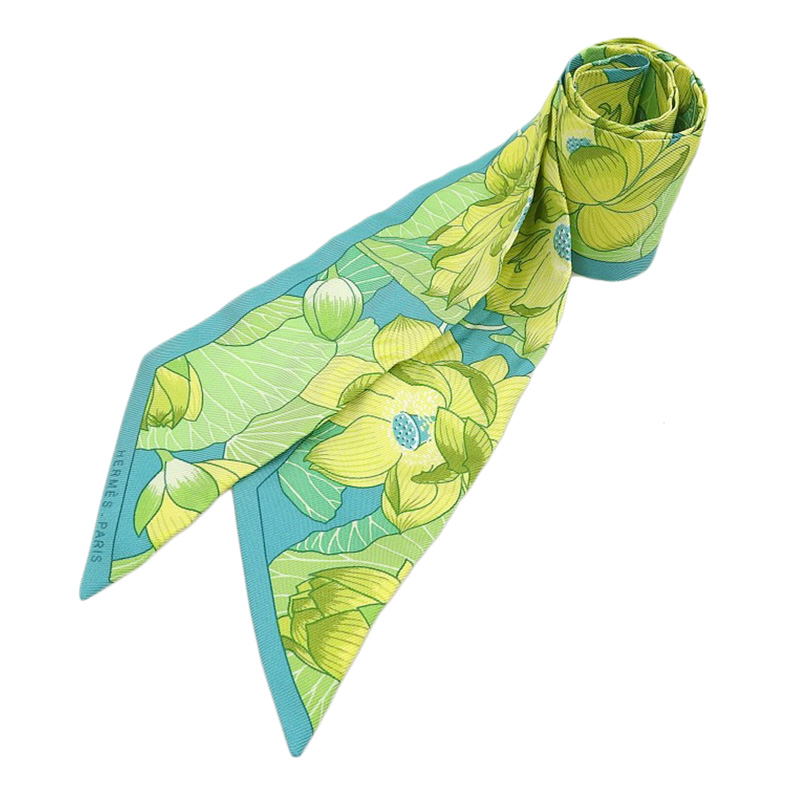 エルメス HERMES ツイリー スカーフ シルク グリーン 中古 HE0977