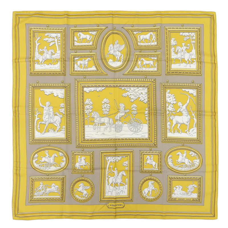 エルメス HERMES カレ90 WEDG WOOD ウェッジウッド スカーフ シルク イエロー 美品 HE0978
