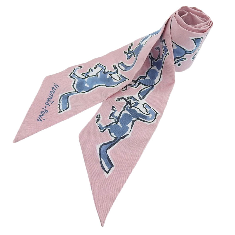 エルメス HERMES ツイリー スカーフ シルク ピンク 馬 中古 HE0979