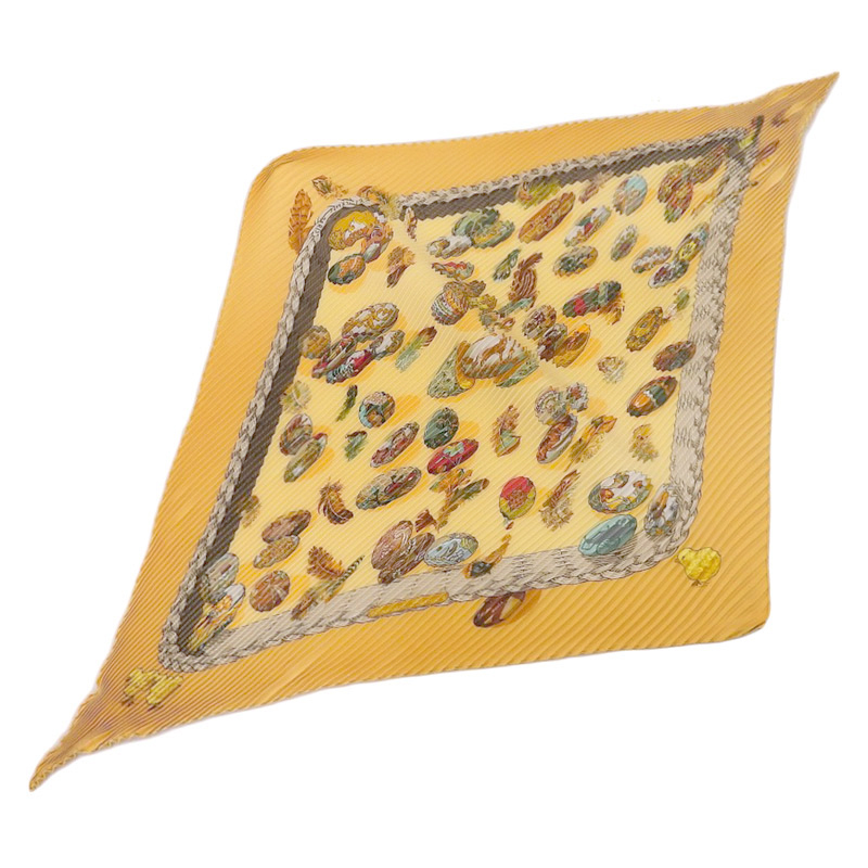 エルメス HERMES プリーツカレ スカーフ COUVEE D'HERMES エルメスの雛たち シルク オレンジ 中古 HE1101