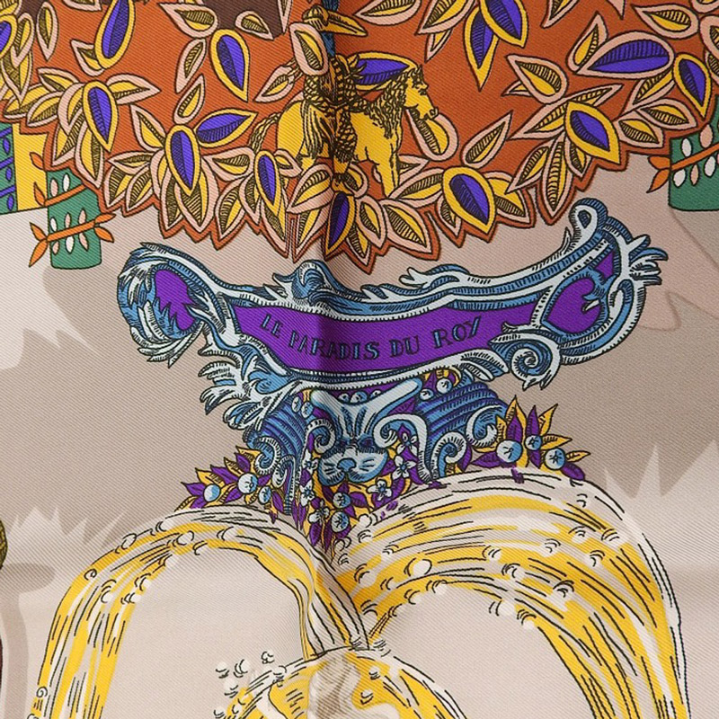 http://エルメス%20HERMES%20カレ90%20スカーフ%20DU%20PARADAIS%20DU%20ROY%20王の楽園%20シルク%20ブラウン系%20中古%20HE1104