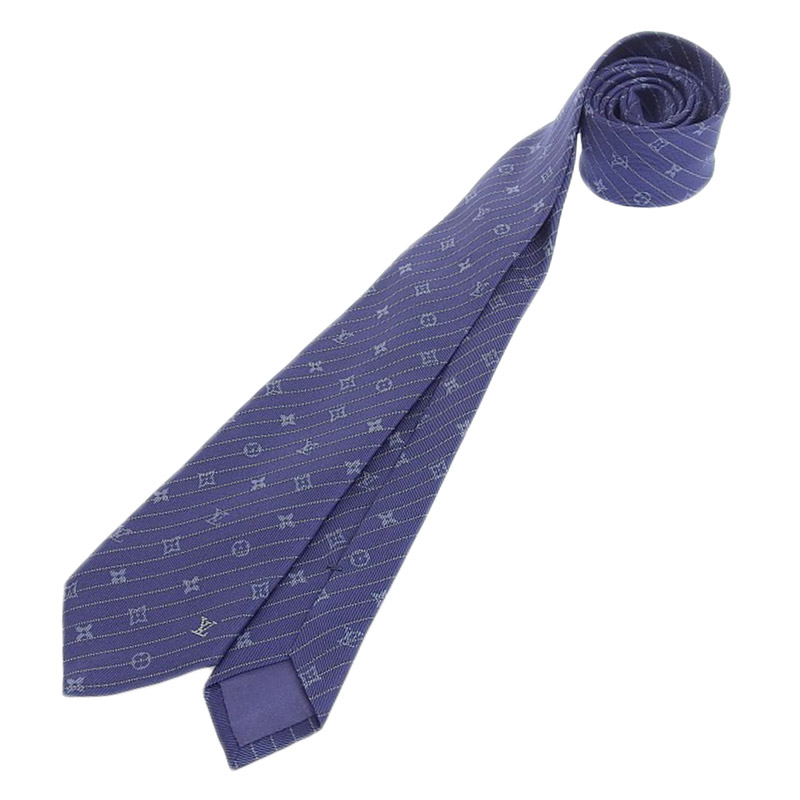 ルイヴィトン LOUIS VUITTON モノグラム インターレース ネクタイ シルク ブルーマリーヌ M79436 中古 LV1656