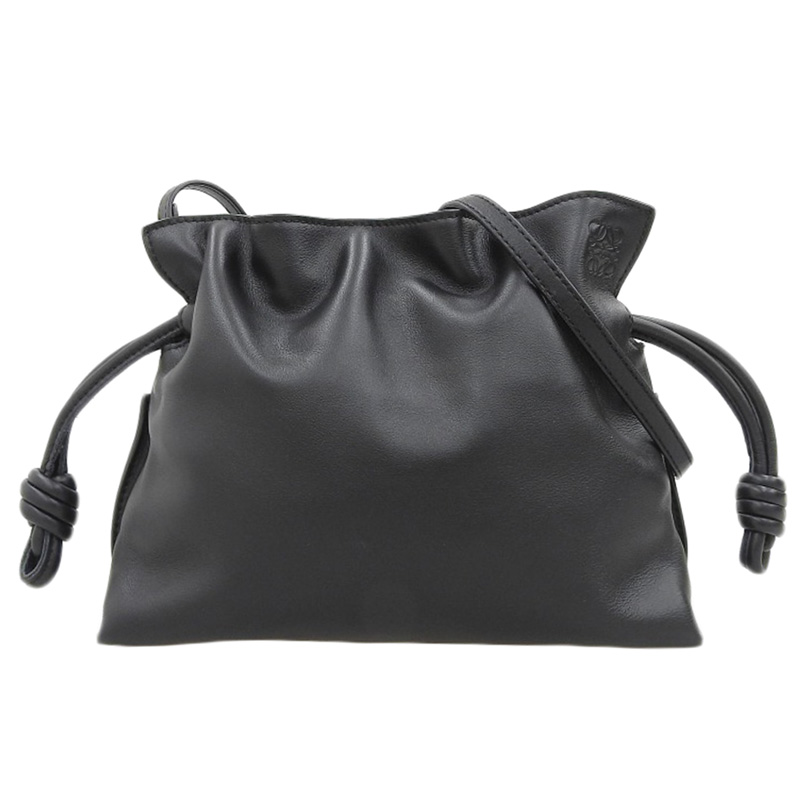 ロエベ LOEWE フラメンコクラッチミニ ショルダーバッグ レザー ブラック 中古 OB2090