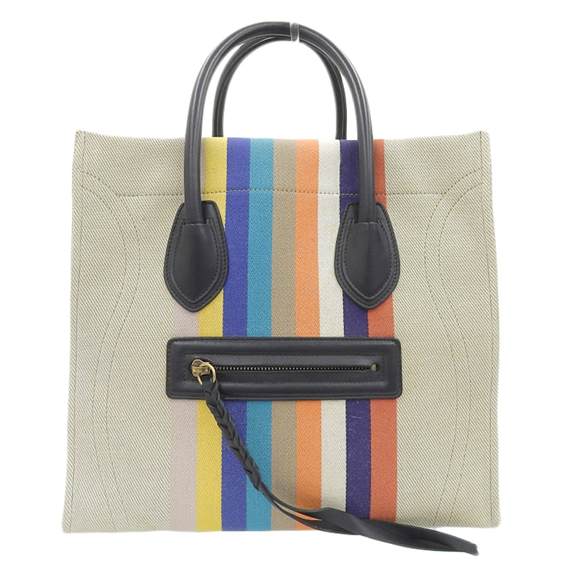 http://セリーヌ%20CELINE%20ラゲージ%20ファントム%20ハンドバッグ%20キャンバス/レザー%20ストライプ%20ベージュ系%20中古%20OB2091