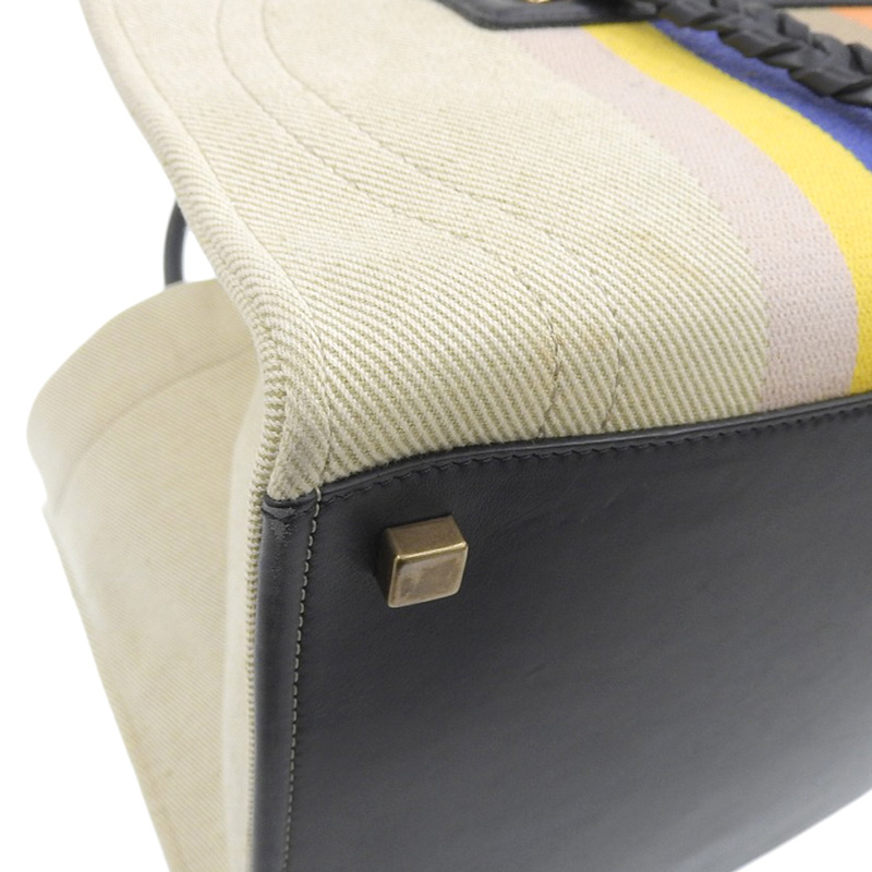 http://セリーヌ%20CELINE%20ラゲージ%20ファントム%20ハンドバッグ%20キャンバス/レザー%20ストライプ%20ベージュ系%20中古%20OB2091