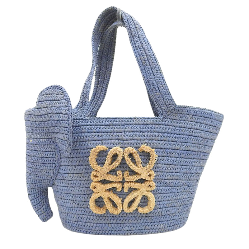 ロエベ LOEWE エレファント トートバッグ カゴバッグ ラフィア ブルー 中古 OB2098