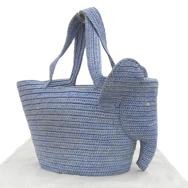 http://ロエベ%20LOEWE%20エレファント%20トートバッグ%20カゴバッグ%20ラフィア%20ブルー%20中古%20OB2098