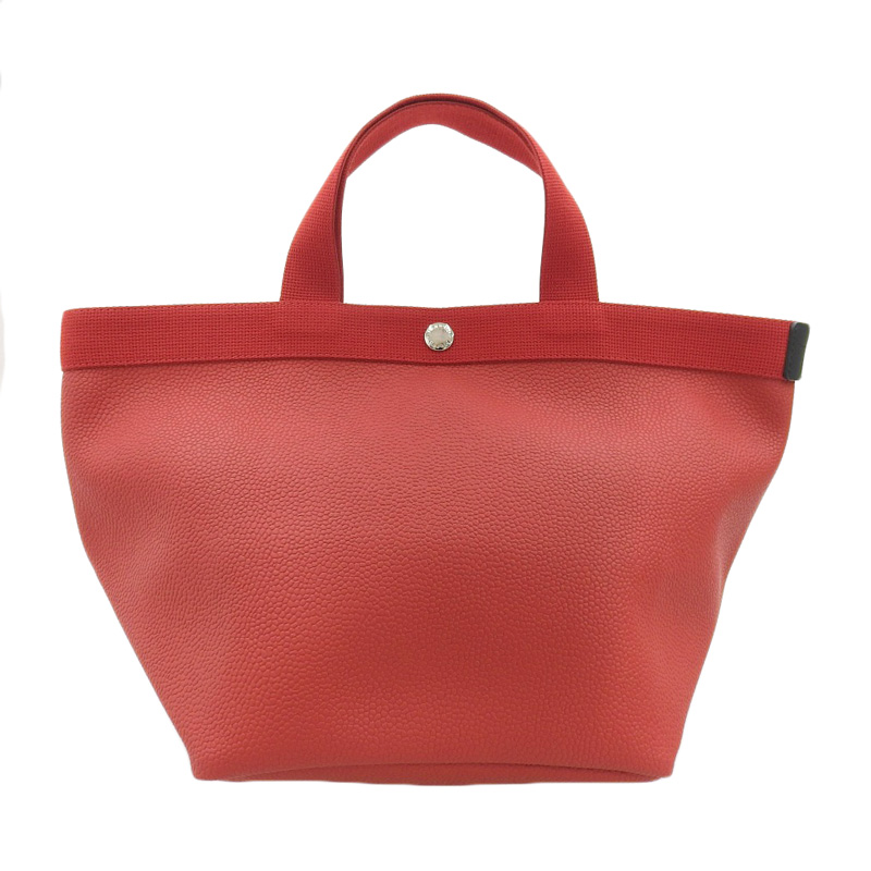 http://エルベシャプリエ%20HERVE%20CHAPELIER%20舟形トートM%20トートバッグ%20キャンバス/レザー%20レッド%20中古%20OB2109