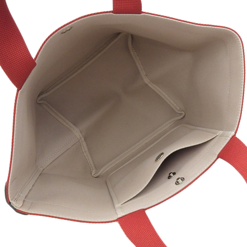 http://エルベシャプリエ%20HERVE%20CHAPELIER%20舟形トートM%20トートバッグ%20キャンバス/レザー%20レッド%20中古%20OB2109