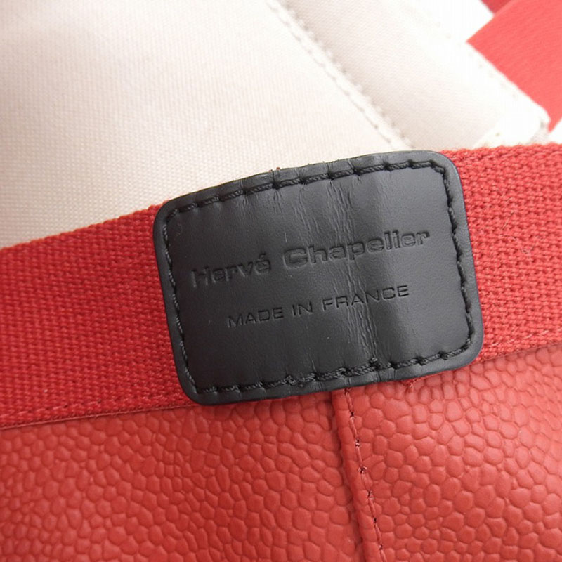 http://エルベシャプリエ%20HERVE%20CHAPELIER%20舟形トートM%20トートバッグ%20キャンバス/レザー%20レッド%20中古%20OB2109