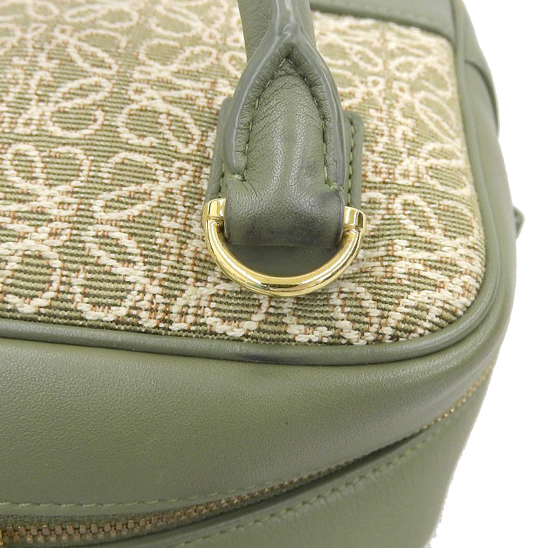http://ロエベ%20LOEWE%20アマソナ16%20スクエア%202WAYバッグ%20ショルダーバッグ%20キャンバス/レザー%20グリーン%20中古%20OB2117