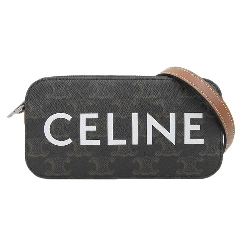 http://セリーヌ%20CELINE%20ホリゾンタルポーチ%20ショルダーバッグ%20トリオンフキャンバス/レザー%20タン%20美品%20OB2118