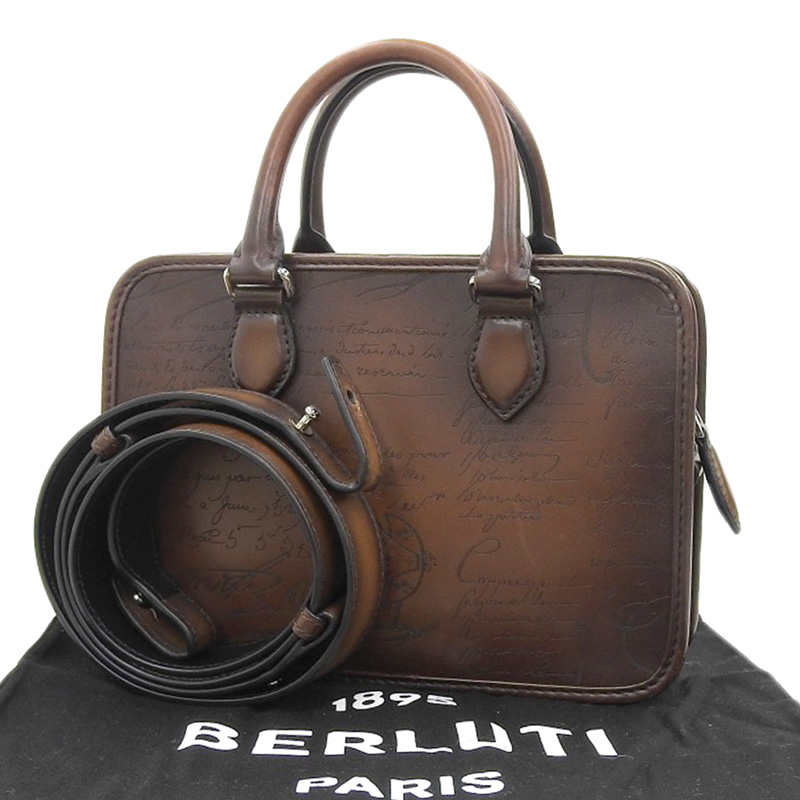 http://ベルルッティ%20BERLUTI%20カリグラフィ%20アンジュールガリバー%202WAYバッグ%20ハンドバッグ%20ショルダーバッグ%20レザー%20ブラウン%20中古%20OB2120