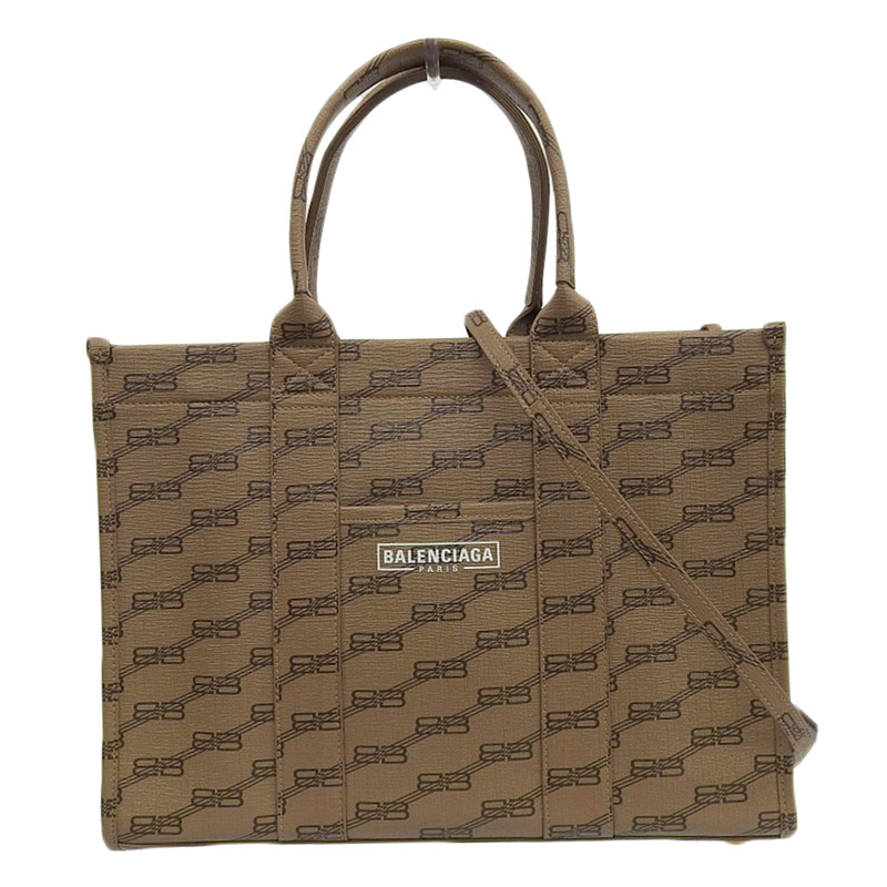 バレンシアガ BALENCIAGA BBモノグラム ハードウェアトート 2WAY トートバッグ ショルダーバッグ PVC ブラウン 671400 中古 OB2127