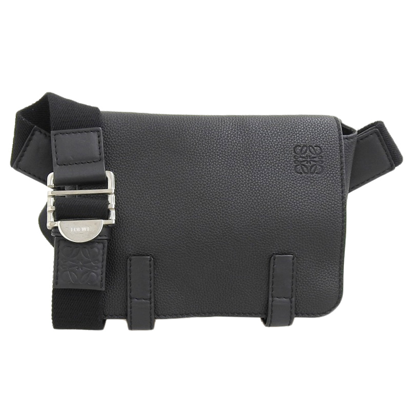 ロエベ LOEWE ミリタリー バムバッグ スモール ショルダーバッグ メッセンジャーバッグ レザー ブラック 中古 OB2142